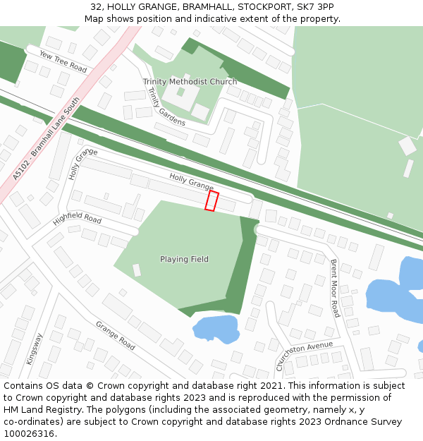 32, HOLLY GRANGE, BRAMHALL, STOCKPORT, SK7 3PP: Location map and indicative extent of plot