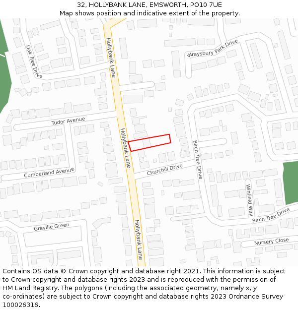 32, HOLLYBANK LANE, EMSWORTH, PO10 7UE: Location map and indicative extent of plot