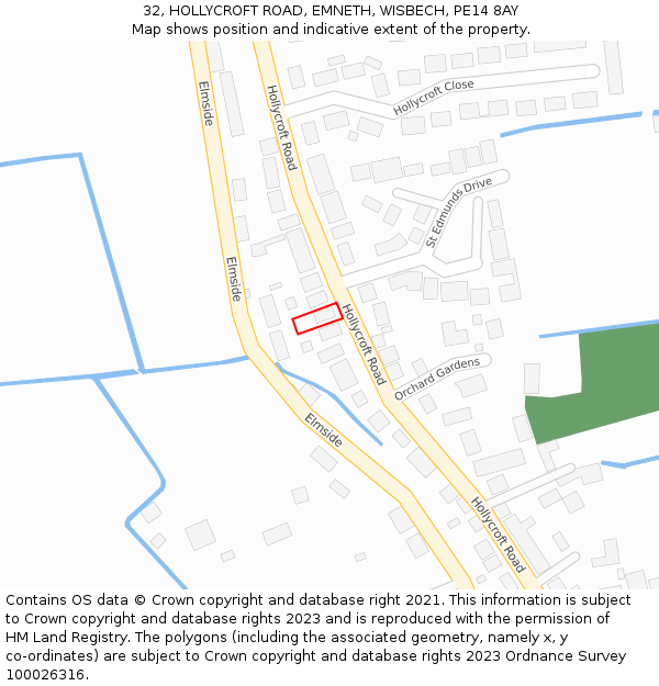 32, HOLLYCROFT ROAD, EMNETH, WISBECH, PE14 8AY: Location map and indicative extent of plot