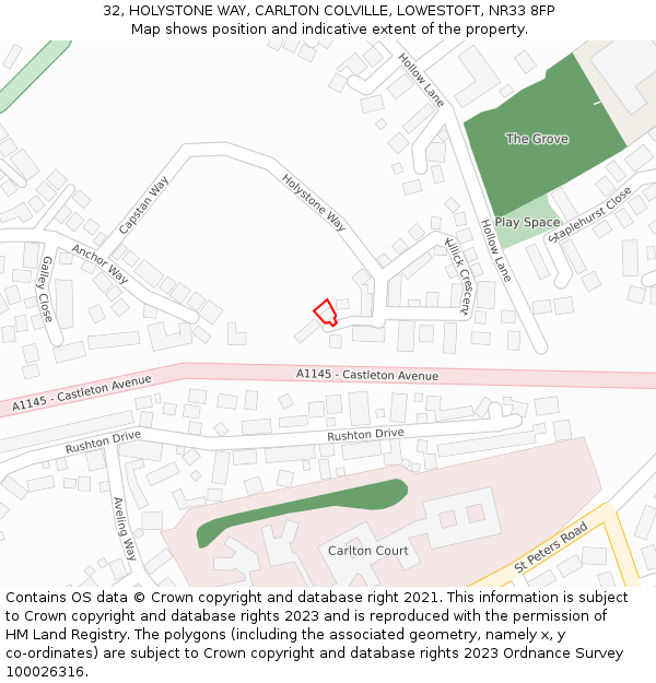 32, HOLYSTONE WAY, CARLTON COLVILLE, LOWESTOFT, NR33 8FP: Location map and indicative extent of plot