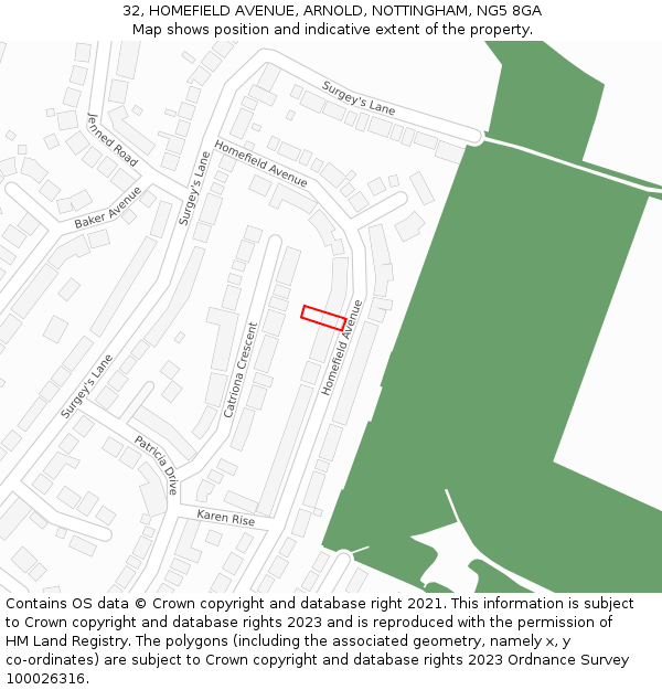 32, HOMEFIELD AVENUE, ARNOLD, NOTTINGHAM, NG5 8GA: Location map and indicative extent of plot