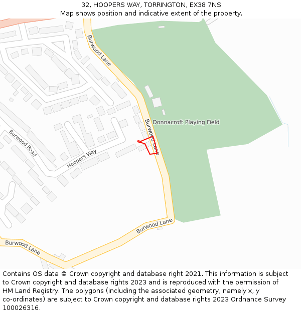 32, HOOPERS WAY, TORRINGTON, EX38 7NS: Location map and indicative extent of plot
