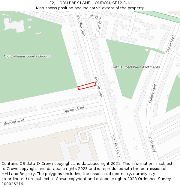 32, HORN PARK LANE, LONDON, SE12 8UU: Location map and indicative extent of plot
