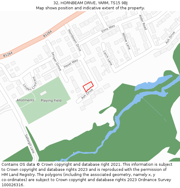 32, HORNBEAM DRIVE, YARM, TS15 9BJ: Location map and indicative extent of plot