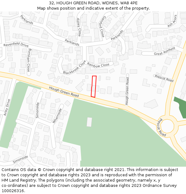 32, HOUGH GREEN ROAD, WIDNES, WA8 4PE: Location map and indicative extent of plot