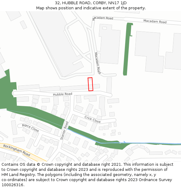 32, HUBBLE ROAD, CORBY, NN17 1JD: Location map and indicative extent of plot