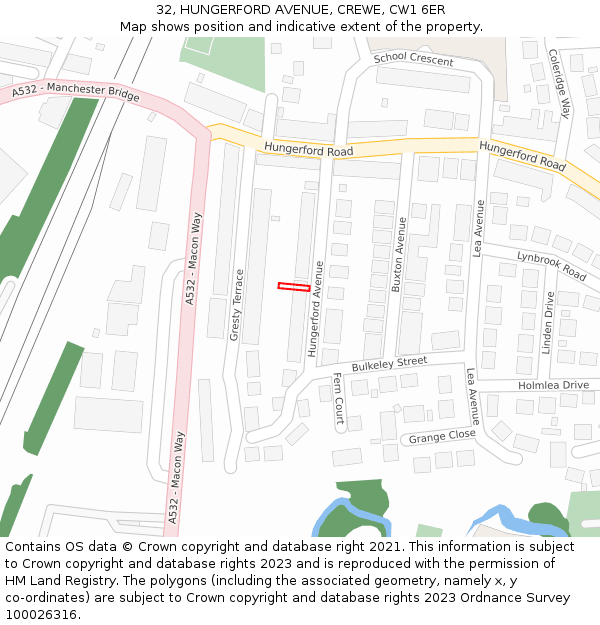 32, HUNGERFORD AVENUE, CREWE, CW1 6ER: Location map and indicative extent of plot