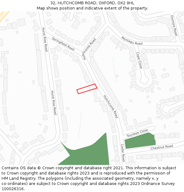 32, HUTCHCOMB ROAD, OXFORD, OX2 9HL: Location map and indicative extent of plot