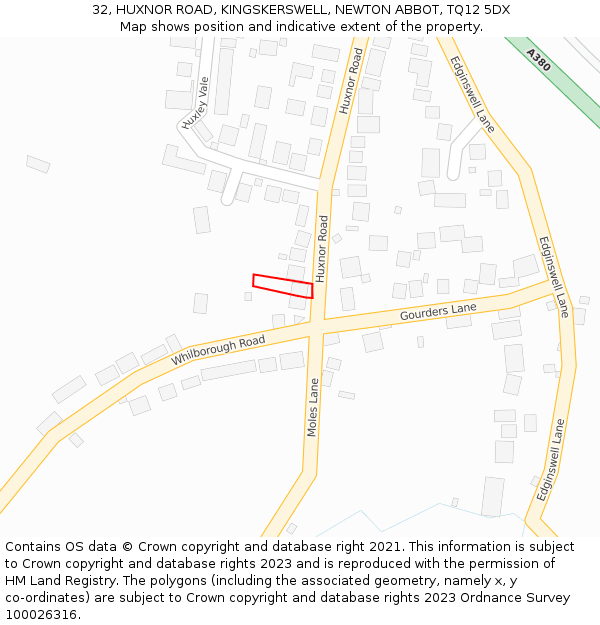 32, HUXNOR ROAD, KINGSKERSWELL, NEWTON ABBOT, TQ12 5DX: Location map and indicative extent of plot