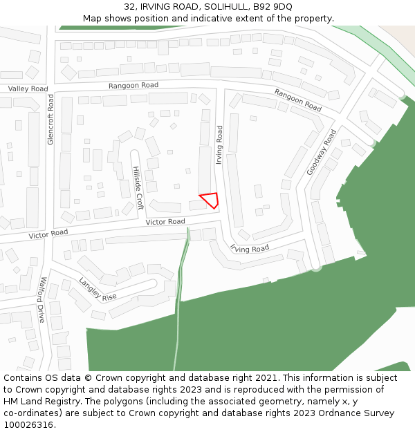 32, IRVING ROAD, SOLIHULL, B92 9DQ: Location map and indicative extent of plot