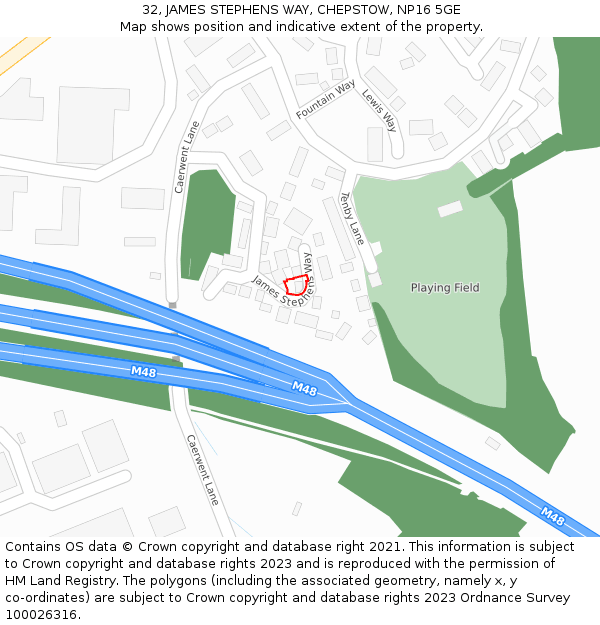 32, JAMES STEPHENS WAY, CHEPSTOW, NP16 5GE: Location map and indicative extent of plot