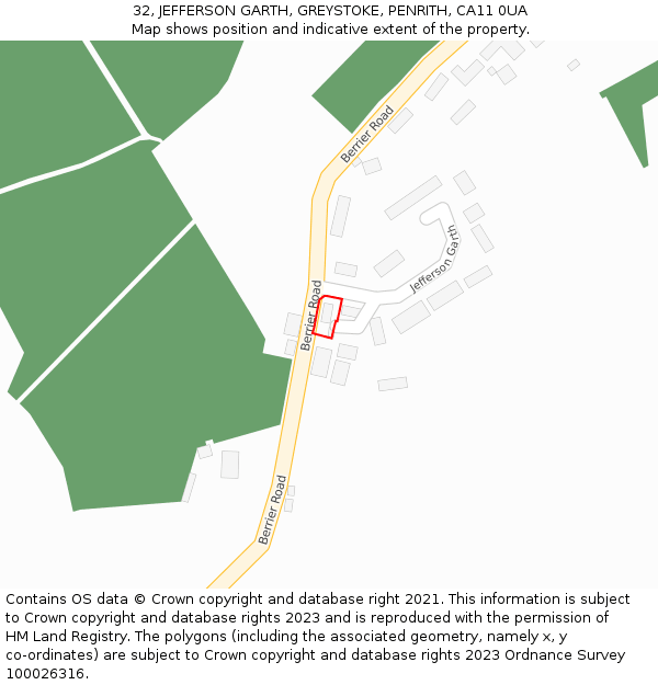 32, JEFFERSON GARTH, GREYSTOKE, PENRITH, CA11 0UA: Location map and indicative extent of plot