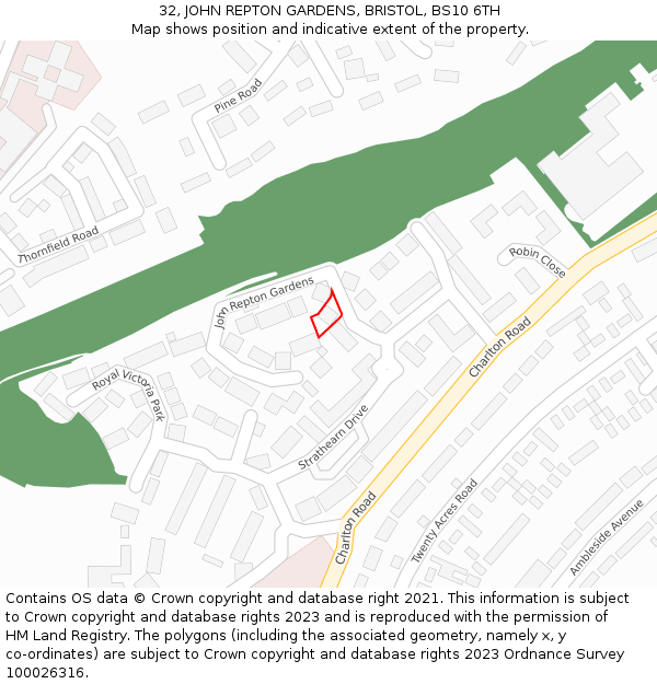 32, JOHN REPTON GARDENS, BRISTOL, BS10 6TH: Location map and indicative extent of plot