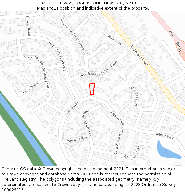 32, JUBILEE WAY, ROGERSTONE, NEWPORT, NP10 9NL: Location map and indicative extent of plot