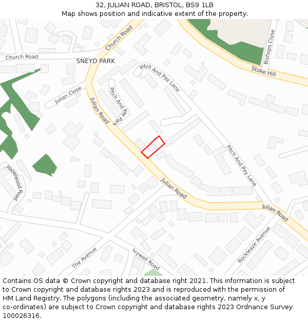 32, JULIAN ROAD, BRISTOL, BS9 1LB: Location map and indicative extent of plot