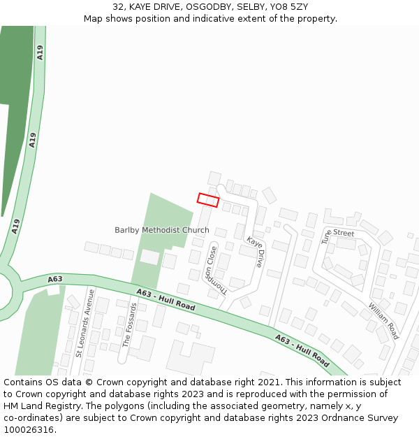32, KAYE DRIVE, OSGODBY, SELBY, YO8 5ZY: Location map and indicative extent of plot