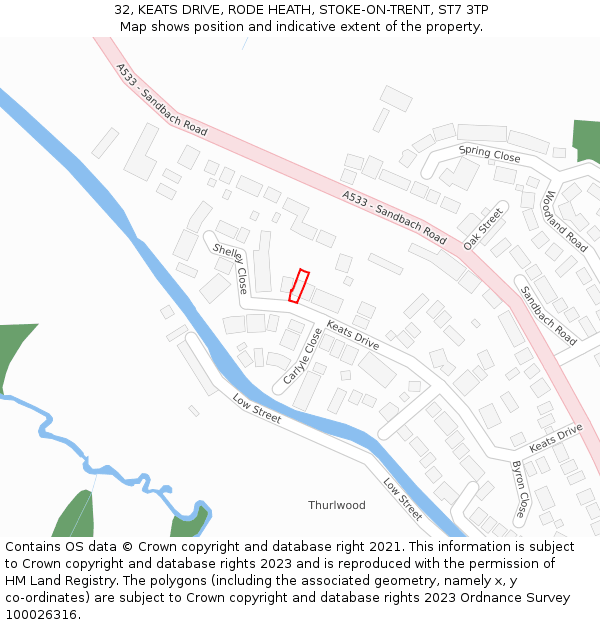 32, KEATS DRIVE, RODE HEATH, STOKE-ON-TRENT, ST7 3TP: Location map and indicative extent of plot
