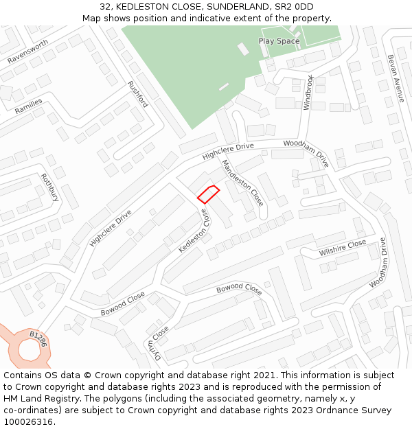 32, KEDLESTON CLOSE, SUNDERLAND, SR2 0DD: Location map and indicative extent of plot