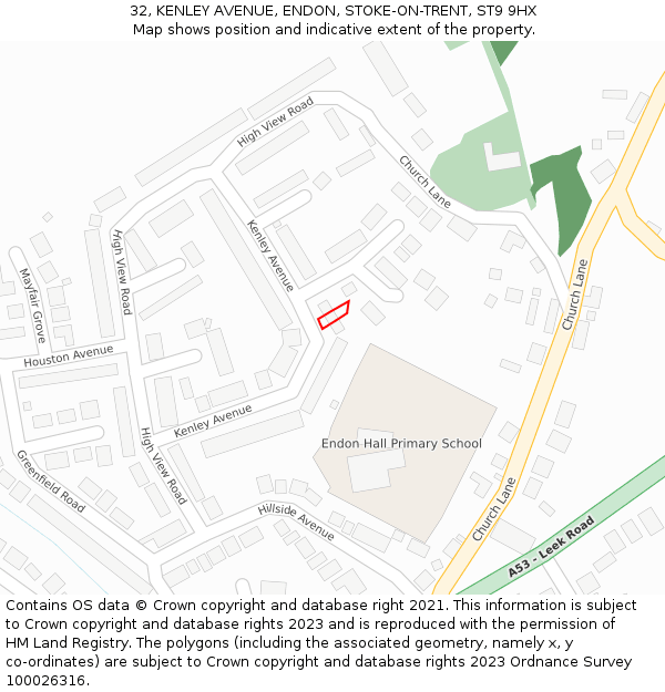 32, KENLEY AVENUE, ENDON, STOKE-ON-TRENT, ST9 9HX: Location map and indicative extent of plot