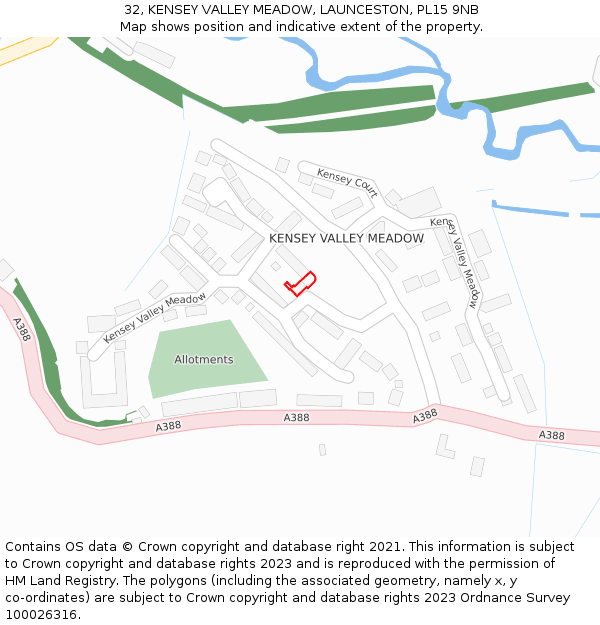 32, KENSEY VALLEY MEADOW, LAUNCESTON, PL15 9NB: Location map and indicative extent of plot