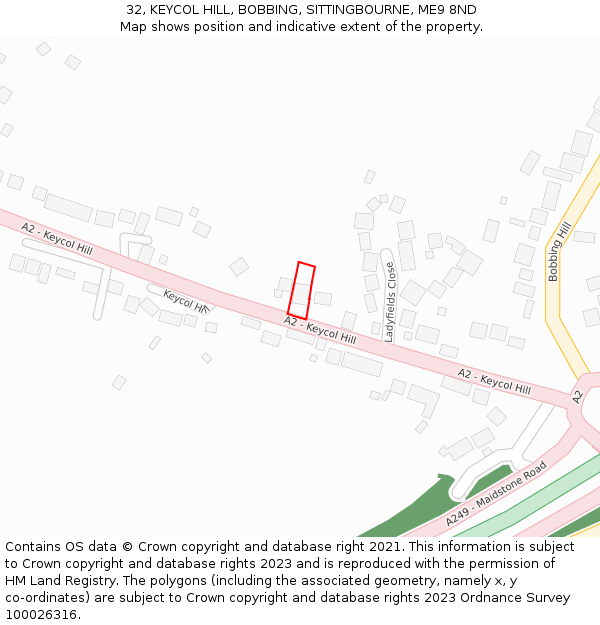 32, KEYCOL HILL, BOBBING, SITTINGBOURNE, ME9 8ND: Location map and indicative extent of plot