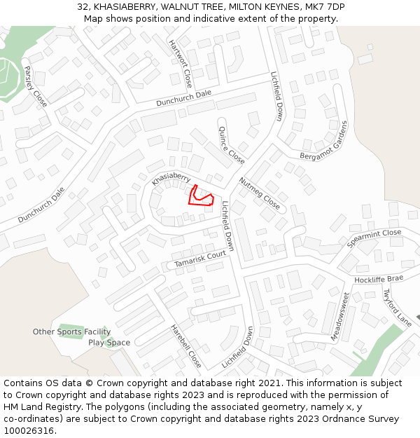 32, KHASIABERRY, WALNUT TREE, MILTON KEYNES, MK7 7DP: Location map and indicative extent of plot