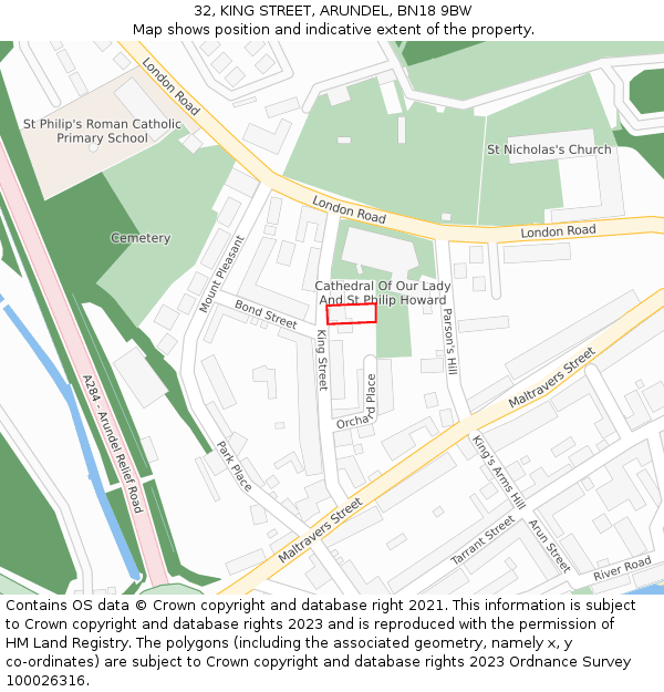 32, KING STREET, ARUNDEL, BN18 9BW: Location map and indicative extent of plot