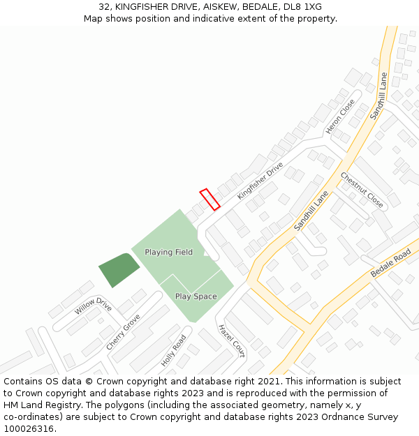 32, KINGFISHER DRIVE, AISKEW, BEDALE, DL8 1XG: Location map and indicative extent of plot