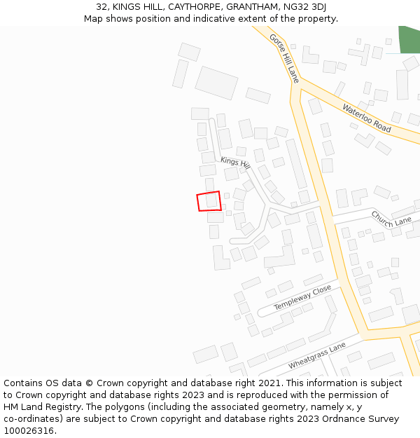 32, KINGS HILL, CAYTHORPE, GRANTHAM, NG32 3DJ: Location map and indicative extent of plot