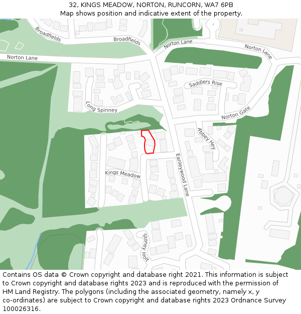 32, KINGS MEADOW, NORTON, RUNCORN, WA7 6PB: Location map and indicative extent of plot