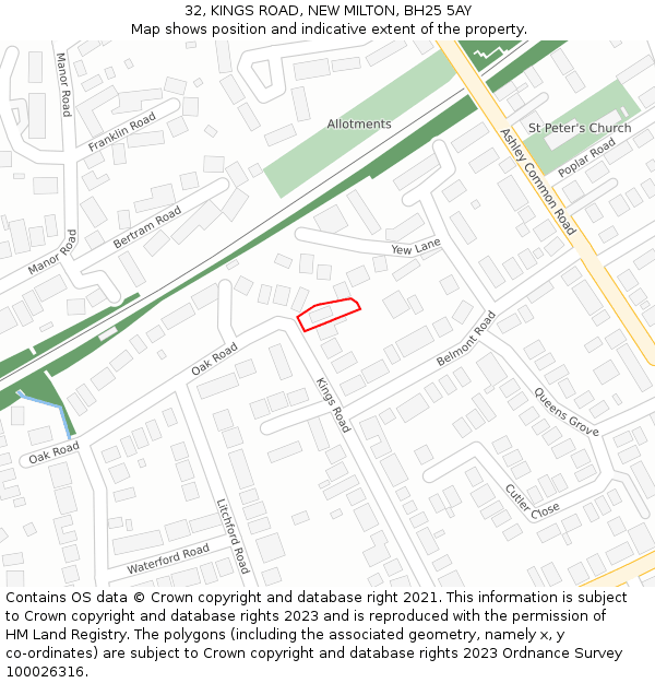 32, KINGS ROAD, NEW MILTON, BH25 5AY: Location map and indicative extent of plot