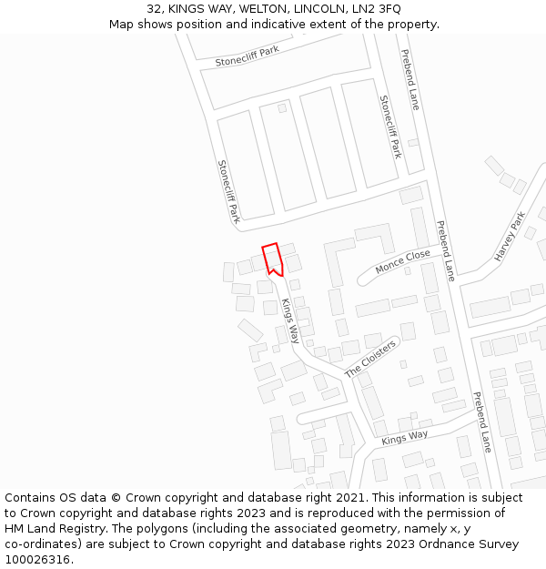 32, KINGS WAY, WELTON, LINCOLN, LN2 3FQ: Location map and indicative extent of plot