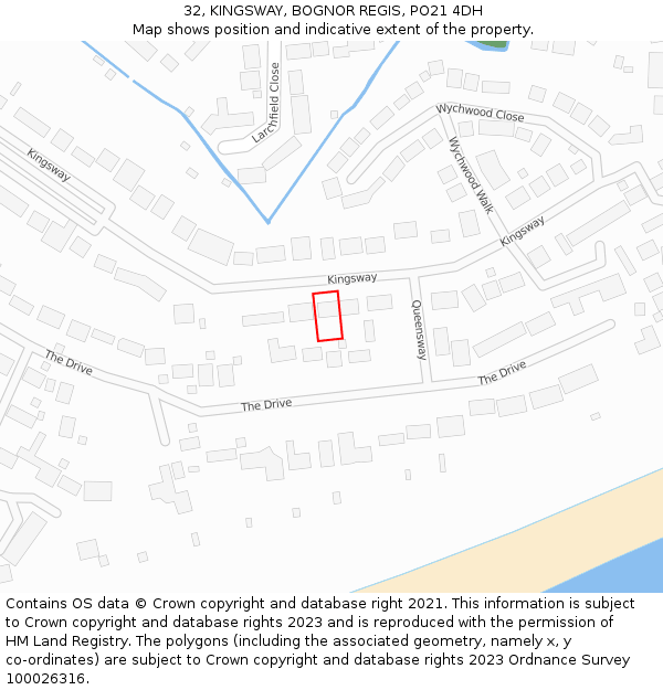 32, KINGSWAY, BOGNOR REGIS, PO21 4DH: Location map and indicative extent of plot