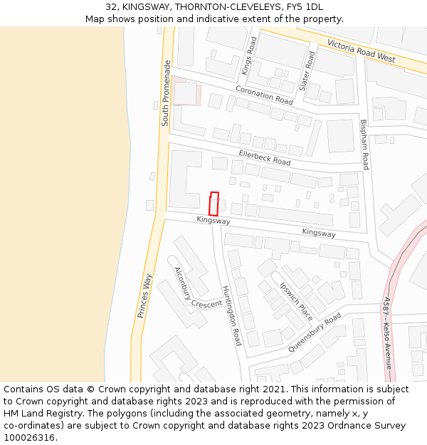 32, KINGSWAY, THORNTON-CLEVELEYS, FY5 1DL: Location map and indicative extent of plot