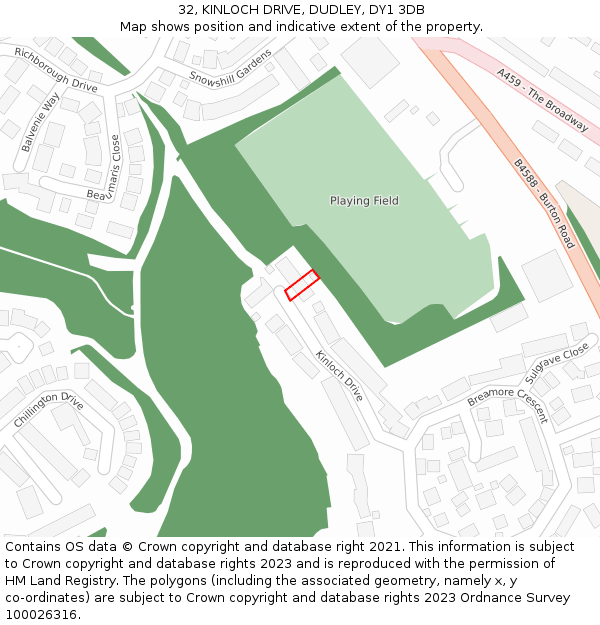 32, KINLOCH DRIVE, DUDLEY, DY1 3DB: Location map and indicative extent of plot