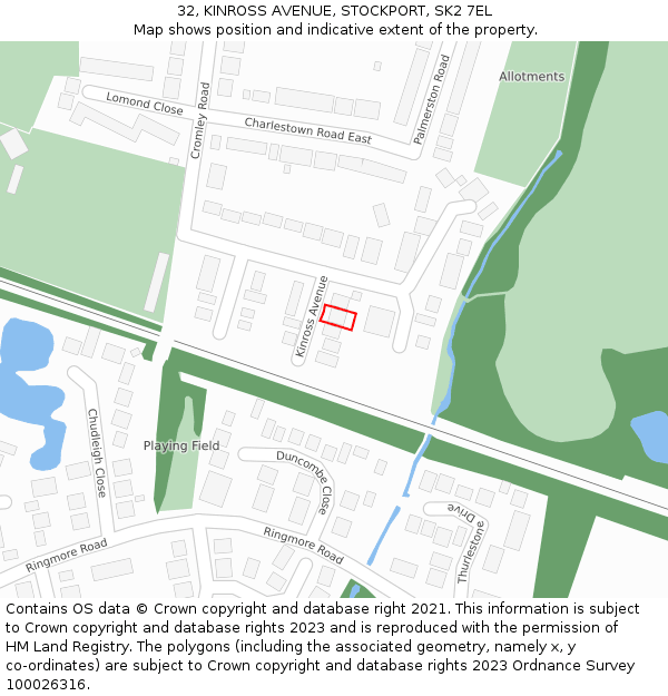 32, KINROSS AVENUE, STOCKPORT, SK2 7EL: Location map and indicative extent of plot