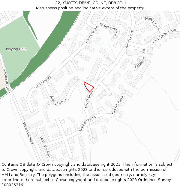 32, KNOTTS DRIVE, COLNE, BB8 8DH: Location map and indicative extent of plot