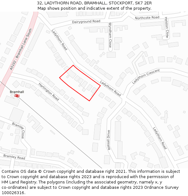 32, LADYTHORN ROAD, BRAMHALL, STOCKPORT, SK7 2ER: Location map and indicative extent of plot