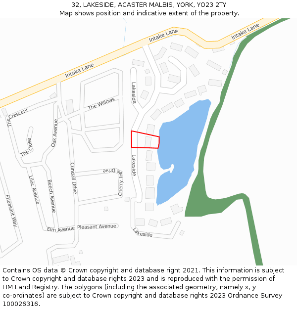 32, LAKESIDE, ACASTER MALBIS, YORK, YO23 2TY: Location map and indicative extent of plot