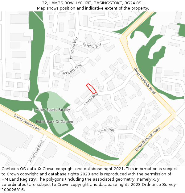 32, LAMBS ROW, LYCHPIT, BASINGSTOKE, RG24 8SL: Location map and indicative extent of plot