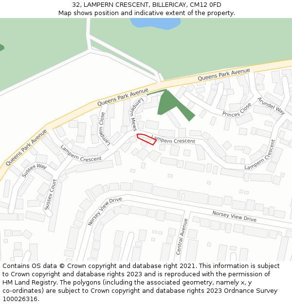 32, LAMPERN CRESCENT, BILLERICAY, CM12 0FD: Location map and indicative extent of plot
