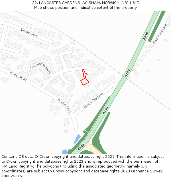 32, LANCASTER GARDENS, AYLSHAM, NORWICH, NR11 6LD: Location map and indicative extent of plot