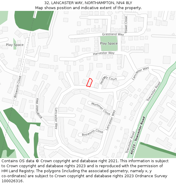 32, LANCASTER WAY, NORTHAMPTON, NN4 8LY: Location map and indicative extent of plot