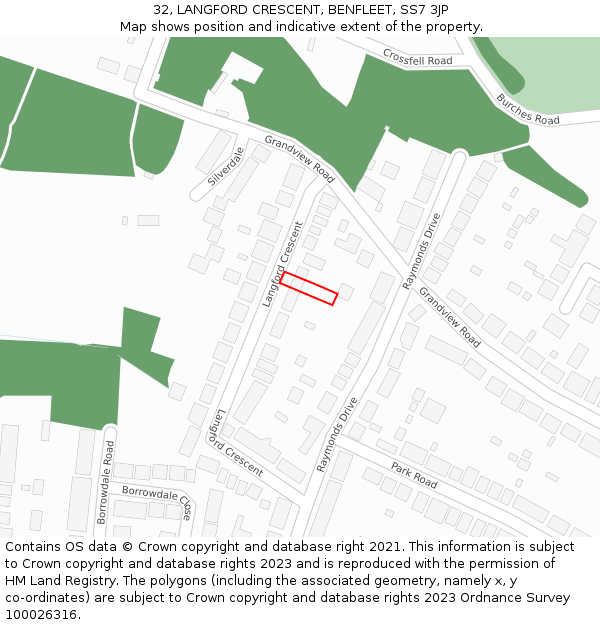32, LANGFORD CRESCENT, BENFLEET, SS7 3JP: Location map and indicative extent of plot