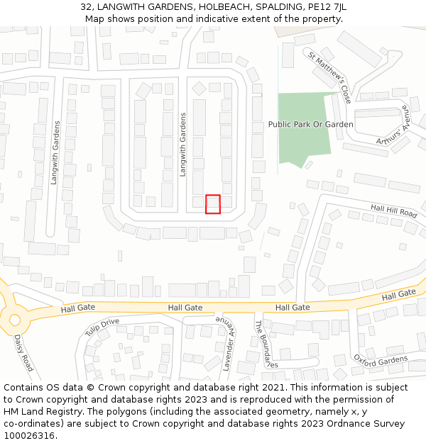 32, LANGWITH GARDENS, HOLBEACH, SPALDING, PE12 7JL: Location map and indicative extent of plot