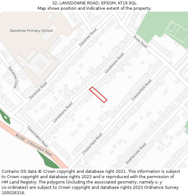 32, LANSDOWNE ROAD, EPSOM, KT19 9QL: Location map and indicative extent of plot
