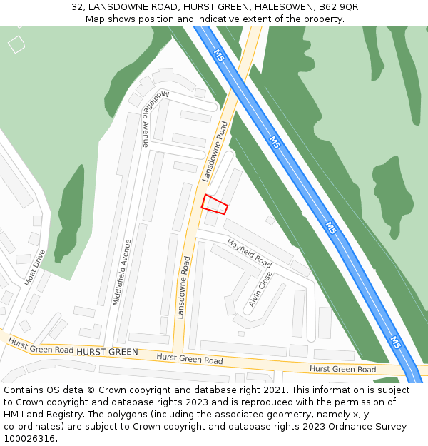 32, LANSDOWNE ROAD, HURST GREEN, HALESOWEN, B62 9QR: Location map and indicative extent of plot