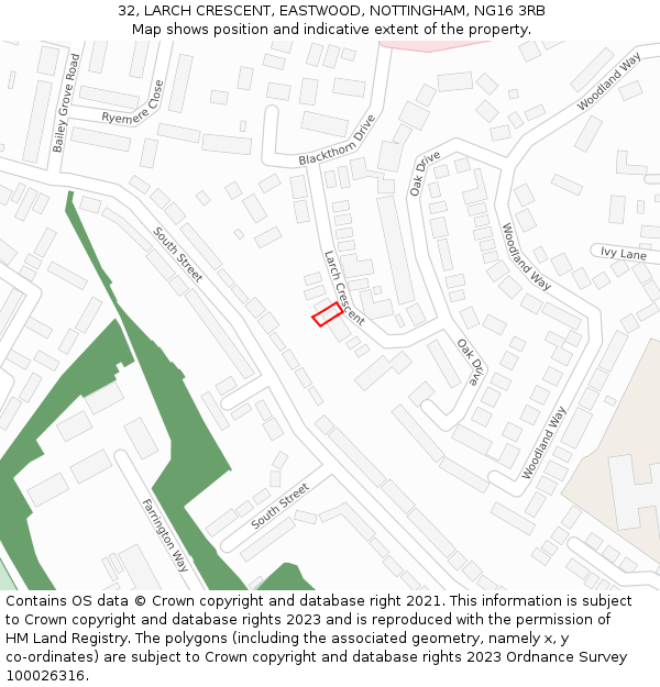 32, LARCH CRESCENT, EASTWOOD, NOTTINGHAM, NG16 3RB: Location map and indicative extent of plot