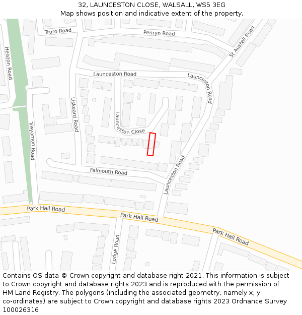32, LAUNCESTON CLOSE, WALSALL, WS5 3EG: Location map and indicative extent of plot