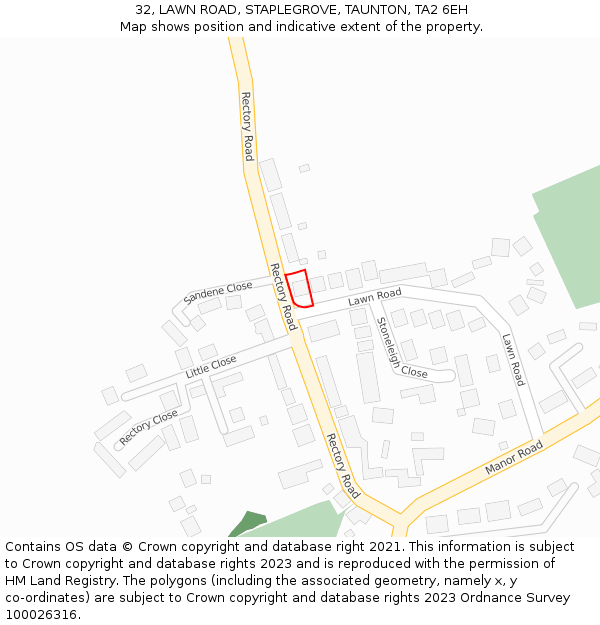 32, LAWN ROAD, STAPLEGROVE, TAUNTON, TA2 6EH: Location map and indicative extent of plot